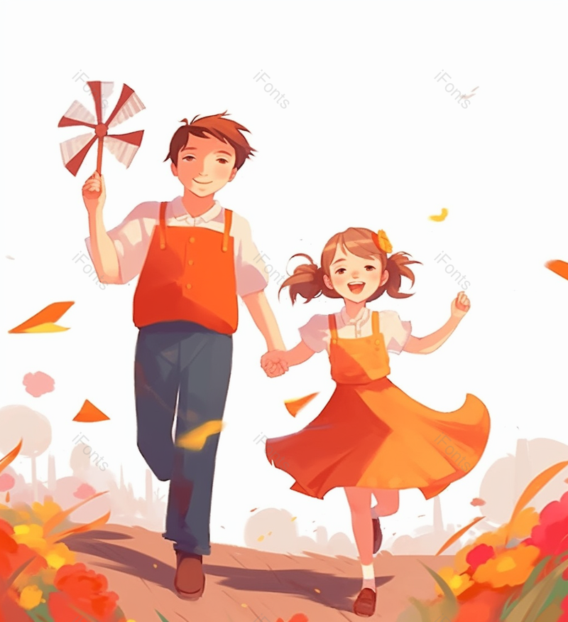 哥哥带妹妹白色背景儿童兄妹同学朋友小朋友孩子风车两人插画,插画/手绘图,插画/手绘图库,插画/手绘图下载,插画/手绘